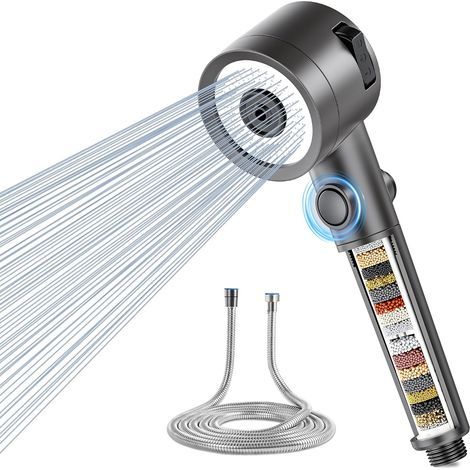 Ciel-Pommeau de douche anticalcaire avec filtre à 20 niveaux, pommeau de douche haute pression et flexible de 1,5 m, pommeau de douche à 3 jets pour salle de bain (1/5)