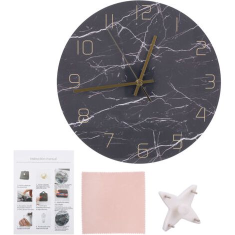 RHG Horloge murale décorative nordique avec impression de marbre, décoration ronde suspendue muette pour la maison (1/5)