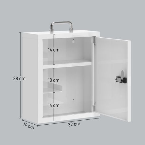 Armoire de toilette murale verrouillable, 3 étagères, boîte de secours en métal blanc avec cadenas à code, rangement salle de bain (1/5)