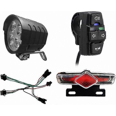 Ensemble d'éclairage avant et arrière pour vélo électrique avec klaxon et clignotants, compatible avec les vélos électriques 36V, 48V, 52V et 60V. (1/5)