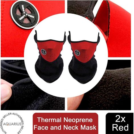 2x Aquarius Thermal Neoprene Face & Neck Mask Warm & Breathable Biker Mask, Red (1/5)