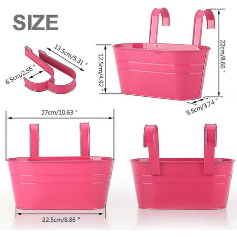 Support pour plantes de balcon, pot de fleurs, 2 crochets, jardinière suspendue amovible, décoration pour balustrade de jardin rose (1/2)