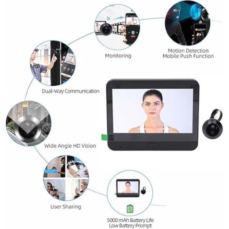 Türkamera, WLAN, drahtlose digitale Türkamera, 4,3-Zoll-LCD-Bildschirm, 1080p-Video, Türklingel, Kamera, Zwei-Wege-Kommunikation, Infrarot-Nachtsicht, PIR-Bewegungserkennung.