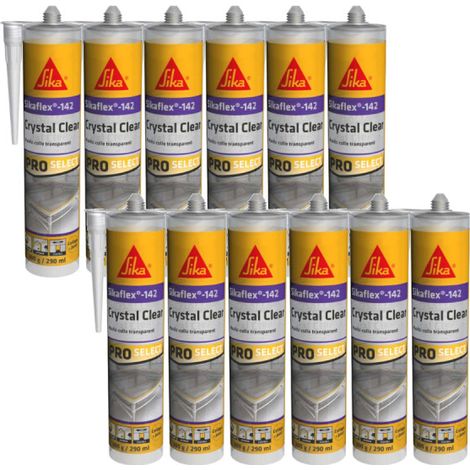 Lot de 12 colles mastic SIKA Sikaflex-142 Crystal clear - Transparent - 290 ml