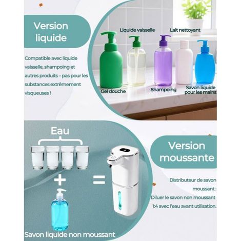 6 Niveaux Distributeur de Savon Automatique Mousse,avec Écran Digital,380ml Distributeur Savon Mural,Recharge USB,Mousse modèle (1/5)
