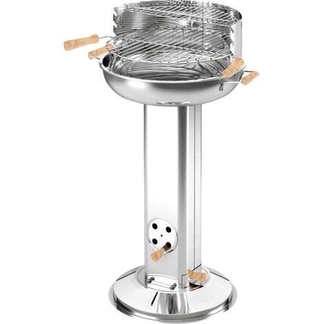 BURI Edelstahl-Säulengrill rund ø ca. 39cm Holzgriffe Warmhalterost verchromt Grillhöhe 74