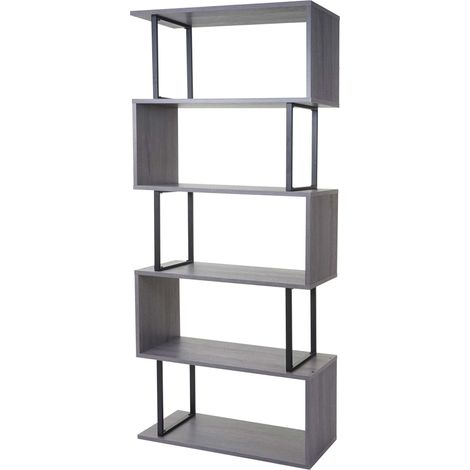 Bibliothèque étagère de salon 183x80cm 5 niveaux gris, métal noir 040001279 (1/5)