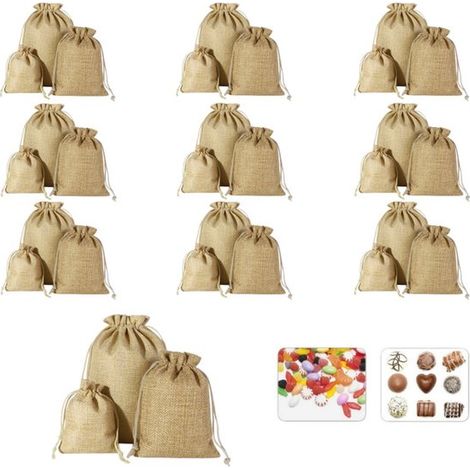 Set di 30 sacchetti in lino con coulisse, disponibili in 3 misure (10 sacchetti per misura). Sacchetti regalo/contenitori in lino. Piccoli sacchetti in tessuto. (1/5)