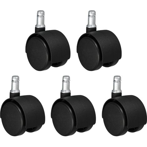 Lot de 5 roulettes de 5,1 cm, taille de la barre de roues : 7/16", 7/8", roulettes de chaise de bureau (noir) (1/5)