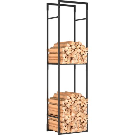 Outsunny Metal Firewood Log Holder, Heavy Duty Firewood Rack with Adjustable Shelf, Indoor Outdoor Fireplace Wood Storage Shelf, 45 x 31 x 170 cm, Black