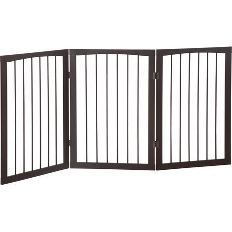 Barrière de sécurité portable à 3 sections pour chiens et animaux de compagnie. séparateur pliable. 160 x 1.2 x 76 cm. marron (1/5)