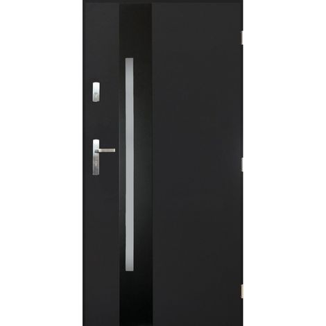 Porte d'entrée HELIOS 90 cm 72 mm en acier inoxydable en 3 couleurs - Couleur: Anthracite - Poignée et serrure : Avec - Tirant: Gauche