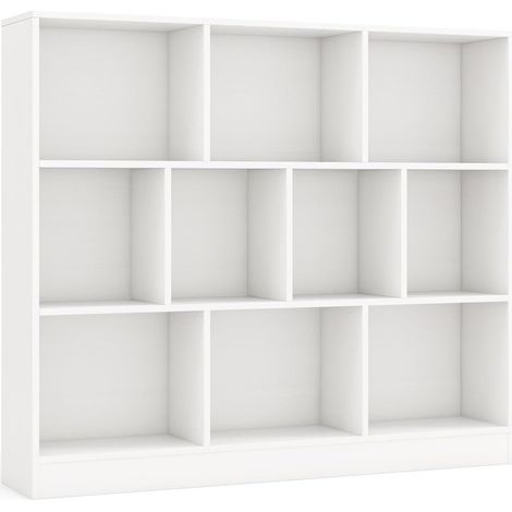 COSTWAY Bibliothèque Étagère à 10 Compartiments Ouverts, Meuble de Rangement à 3 Niveaux, Kits Anti-basculement, Bibliothèque de Cloison Séparateur, pour Salon, Chambre, Bureau (Blanc) (1/5)