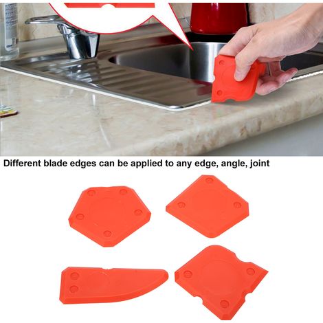 Kit de 4 racloirs en silicone pour calfeutrage mastic joint finition (Rouge) (1/5)