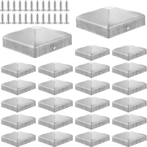 Lot de 24 capuchons de poteau 9 x 9 cm - En acier inoxydable - 91 x 91 mm - En forme de pyramide - Galvanisé - Pour poteaux en bois (1/5)