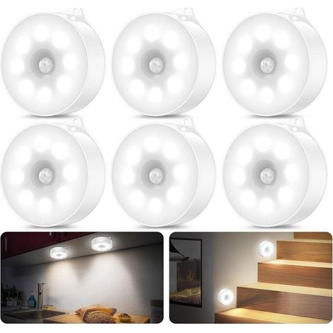 6 Pièces,veilleuse 3 Modes ampoule rechargeable,ampoule ABS batterie,lumiere led sans fil,pour armoire,led chambre,escaliers, Chambre D'enfant,cuisine ( blanc froid). (1/5)