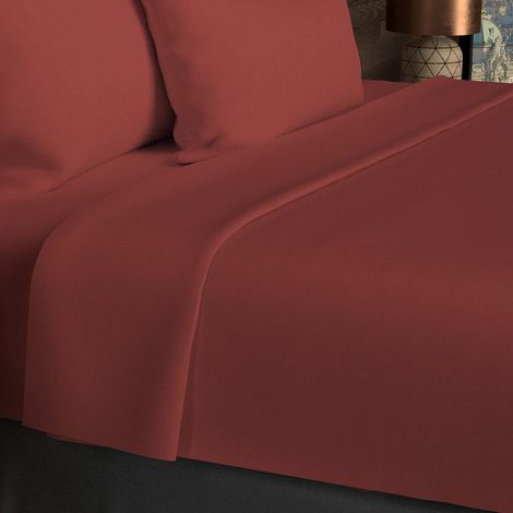 Drap plat en coton 57 fils 260x300 cm UNI brique, par Soleil d'ocre