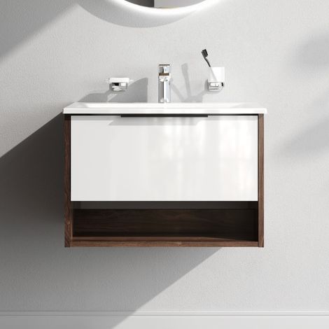 AM.PM Badmöbel Set Badezimmerschrank mit Waschbecken Hängender Waschbecken mit Unterschrank mit Soft Close, 60 cm, Weiß glänzend