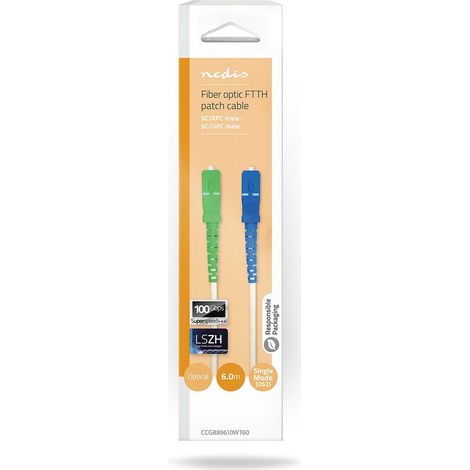 Nedis Glasfaser-Netzwerkkabel / SMF (Single Mode Phase) / SC/APC / SC/UPC / 100 Gbps / 6.00 m / Weiss / Gift Box with Euro Lock