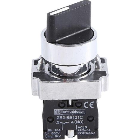 Sélecteur rotatif à trois positions, verrouillage 22 mm, 2 verrouillages normalement ouverts, XB2BD33C (1/2)
