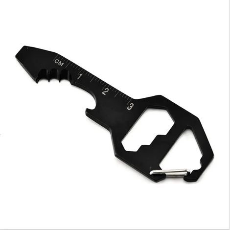 Décapsuleur multifonctionnel Acier au titane non décoloré type de carte multifonctionnel outil extérieur porte-clés corde tressée tournevis noir-B1 (1/3)