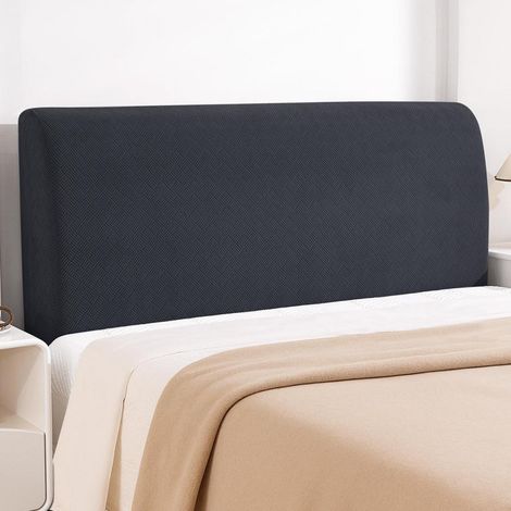 Housse de tête de lit élastique 180 cm, douce, anti-poussière, lavable, gris foncé (1/5)
