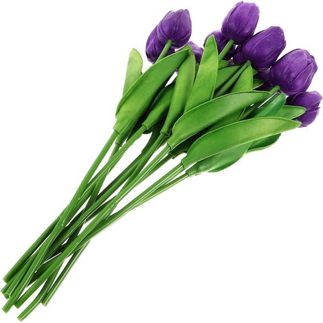 Bouquet de Tulipes Artificielles Pourpre en PU, 12 Pièces, Formes Vives et Couleurs Éclatantes, Décoration Centre de Table pour Mariages et Fêtes en Extérieur (1/5)