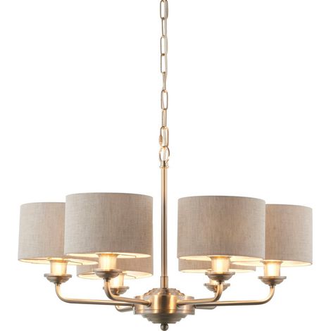 Endon Highclere Lampada da soffitto a sospensione con paralume multiplo, piastra cromata spazzolata, lino naturale (1/5)