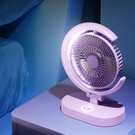 USB-Tischventilator, wiederaufladbar, leise, klein, tragbar, mit Licht, für Zuhause, Reisen, Büro, Lila (1/5)