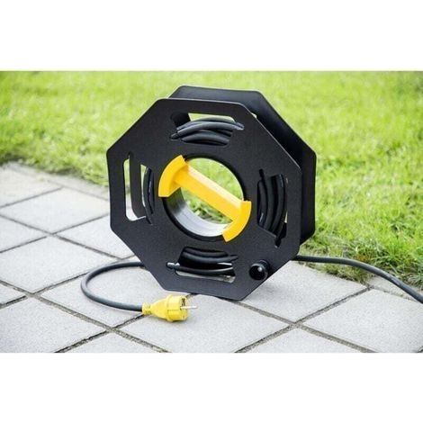 Caravan Enrouleur de câble, Manuel, Vide, pour Le Camping et Le ménage, jusqu'à 25 m de câble, en Plastique, Noir et Jaune (1/2)