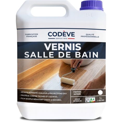 Codève Bois – Vernis salle de bain 5 L – Résistant à l'eau et aux taches – Protection meuble et lavabo – Application facile en 2 passes