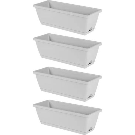 Lot de 4 jardinières de fenêtre, pots de fleurs, gris clair (1/5)