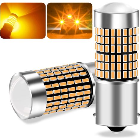 2pcs P21W LED Canbus Error Free Bulb BA15S 1156 Amber Turn Signal Bulb 12-24V 144 3014SMD Super Bright Waterproof Replacement Bulb for Car (1/5)