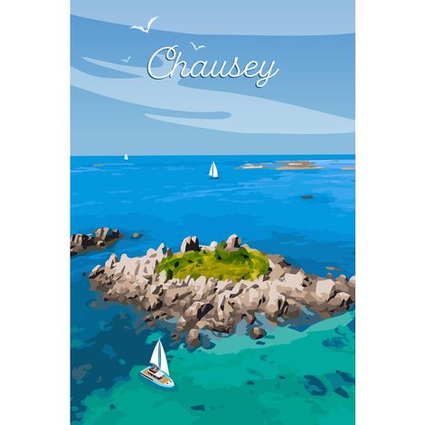 Tableau sur toile illustration île de Chausey 30x45 cm - Impression sur Toile Murale Décorative - Image imprimée en HD sur Toile - Toile sur Châssis en Bois FSC - Fabriqué en France (1/5)