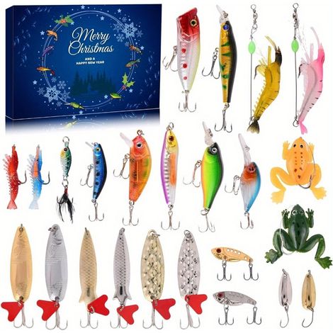 Calendrier de l'Avent de pêche de Noël, calendrier de l'Avent de pêche de Noël - Compte à rebours de 24 jours avant Noël - Surprise de Noël (1/5)