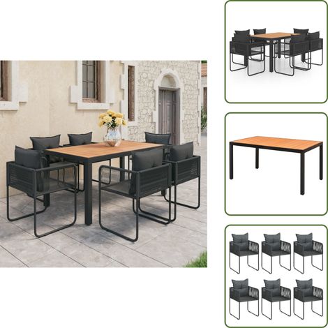Mobilier extérieur - vidaXL Ensemble à Manger de jardin 7pcs PVC résine tressée noir marron - Chaise de jardin en rotin (1/5)