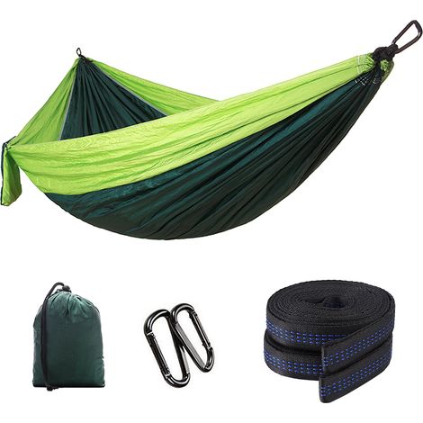 Hamaca de camping ligera LIFCAUSAL de lona de paracaídas y nailon, cama colgante portátil con 2 correas para árboles, ideal para senderismo, playa, viajes y jardín. (1/5)