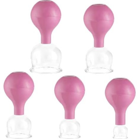 5 x Cellulite Suction Cups – Kiné Massage Cupping – Face Anti-Wrinkle Facial Lift Cup – Back Body Medical Physiotherapy – Used for Lifting and Firming Skin (Pink)