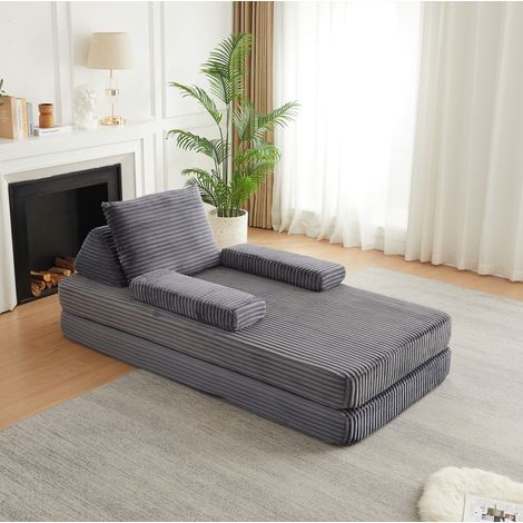 Sofá cama modular 211,5 cm, 2 plazas, respaldo y reposabrazos regulables, gris DESVIAE (1/5)