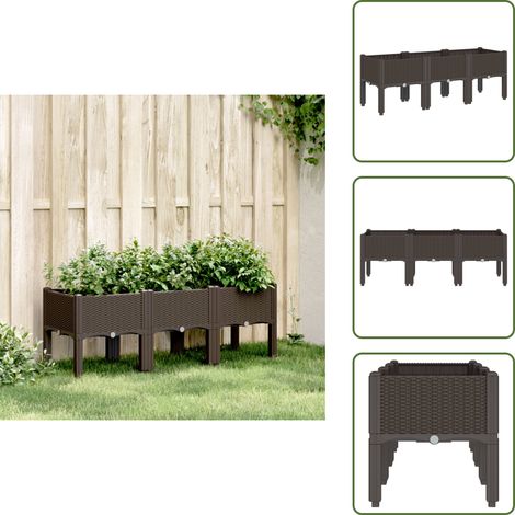 The Living Store Jardinière avec pieds marron 120x40x42 cm PP - Jardinier - Pot De Fleurs - Plante Grimpante - Décoration Extérieur - Rotin (1/5)