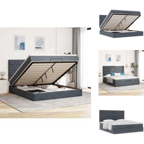 Cadre de lit ottoman avec matelas gris foncé 180x200cm velours - Lit Ottoman - Lits Ottomans - Cadre De Lit - Cadre De Lit Avec Rangement (1/5)