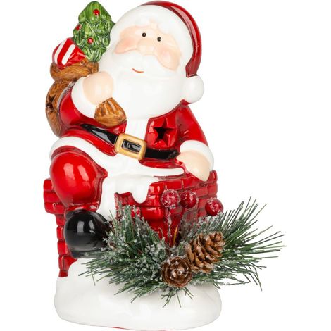 Weihnachtsdekoration MagicHome, Weihnachtsmann mit Tannengrün, LED, Terrakotta, 10x8,2x13,7 cm (1/4)