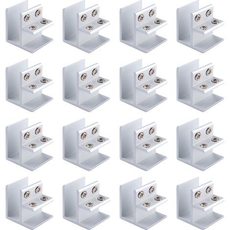 Kit de 16 clips réglables à 90 degrés pour étagère en verre carré argenté pour panneau de clôture en verre, vitrine, armoire à vin convient pour verre de 18 à 20 mm d'épaisseur (1/5)