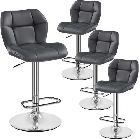 Yaheetech – Lot de 4 tabourets de bar réglables en hauteur – Similicuir et métal – Hauteur d'assise 62,5-84,5 cm – Capacité 136 kg – Gris