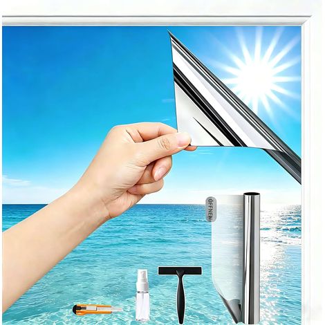 Film de fenêtre 70 x 400 cm argenté - Protection solaire - Protection contre la chaleur - Pour l'intérieur ou l'extérieur - Sans résidus - Film miroir pour fenêtre (1/5)