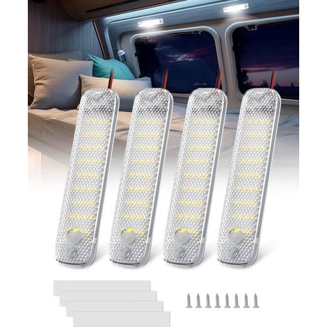 4 barras de luz LED de 12 V – 36 LED – 6000 K – Con interruptor de encendido/apagado – Adecuadas para coche, caravana, barco, cocina y bar (1/4)