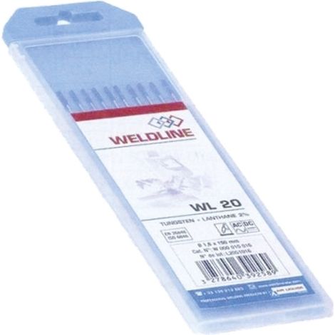Électrode tungstène TIG LANTH 2% - Diamètre : 2,0 mm (boîte de 10) - WELDLINE
