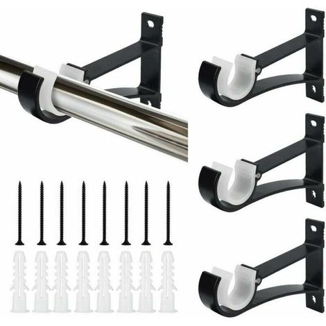 Support Tringle Rideau Alliage Aluminium Noir Pour Tringles 26-28mm Fixation Murale Intérieur Lot De 4 (1/5)
