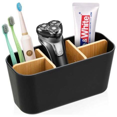 Cloisons en Bambou Porte Brosse à Dents, 5 Compartiments pour Brosses à Dents et Dentifrice Support Brosse a Dent, Multifonctions Rangement Brosse a Dent Adaptés au Bureau Salon Cuisine (1/5)