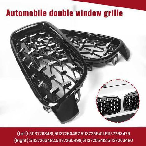 1 pair of silver + black ABS car front bumper double kidney grille electroplated meteor diamond grille suitable for (1/4)